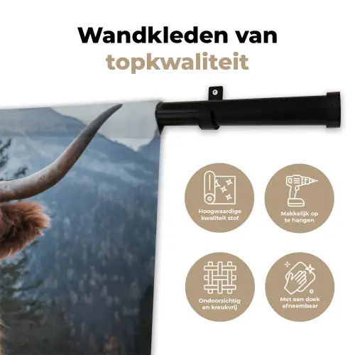 Schotse hooglander - Koe - Dieren - Berg - Natuur Wandkleed katoen klein -sfeer2