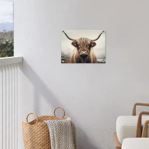 Schotse hooglander - Hoorns - Landschap tuinposter los doek klein -sfeer8