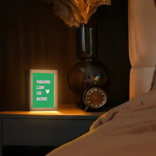 Tekst - Hartje - Moeder - Groen Light Box met kabel (Tafellamp) klein -sfeer1