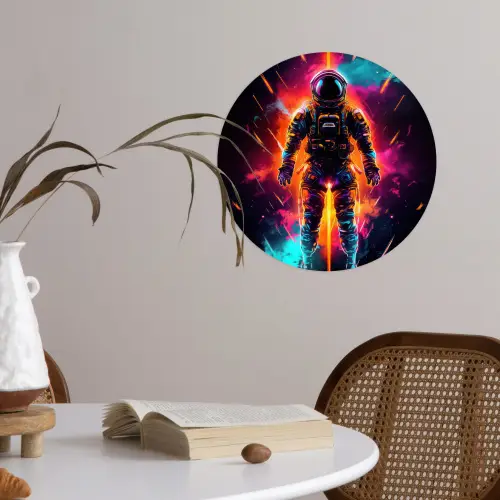 Astronaut - Neon - Gaming - Ruimte Wandcirkel behangsticker klein -sfeer3