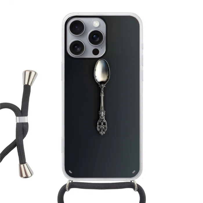 Lepel - Zilver - Metaal Hoesje iPhone 16 Pro Max met koord klein -3d