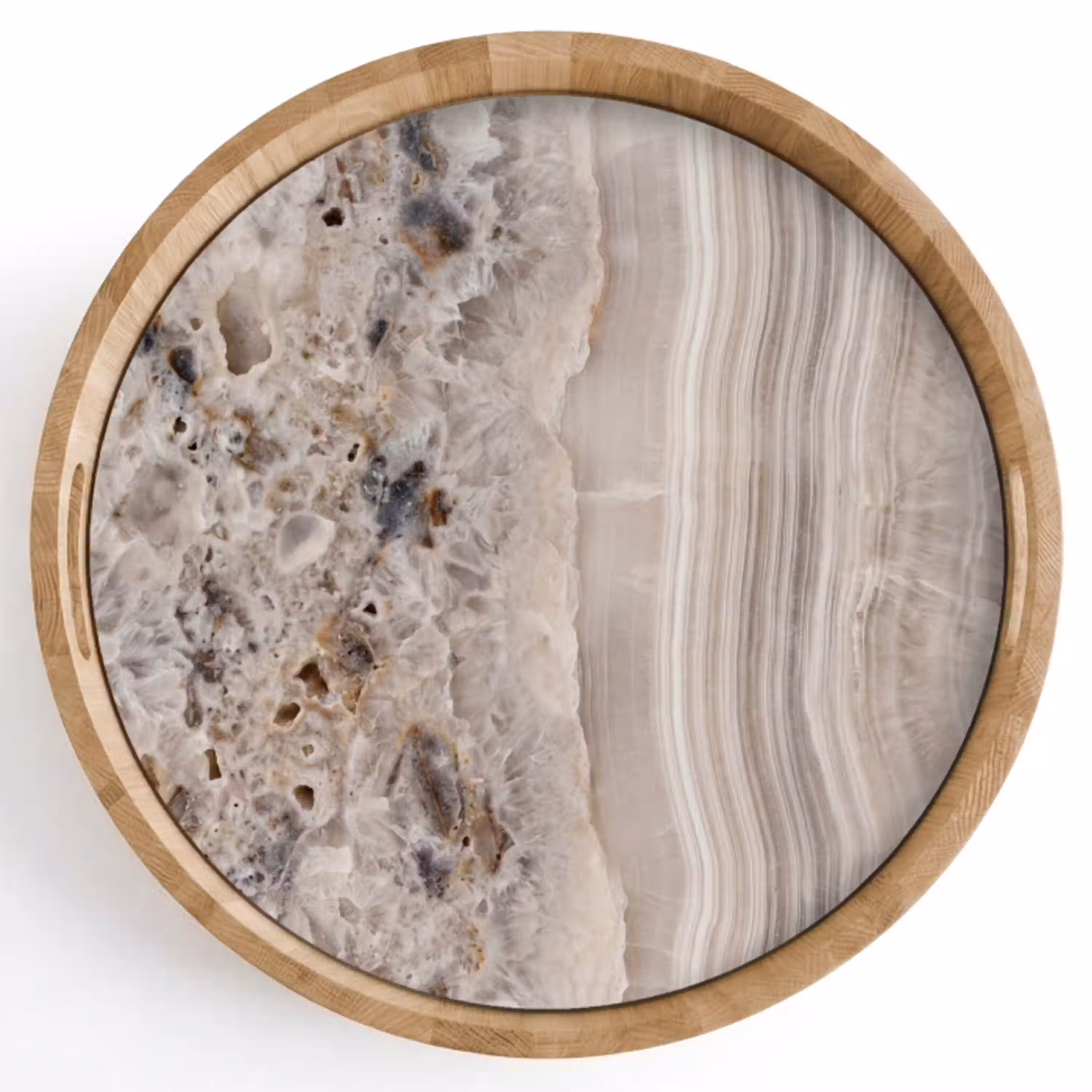 Steen - Textuur - Abstract - Beige - Wit Dienblad Rond middel -z3d_shopping