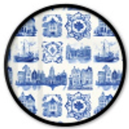 Huizen - Schepen - Blauw Fotolijst rond zonder passe partout klein 856 -3d
