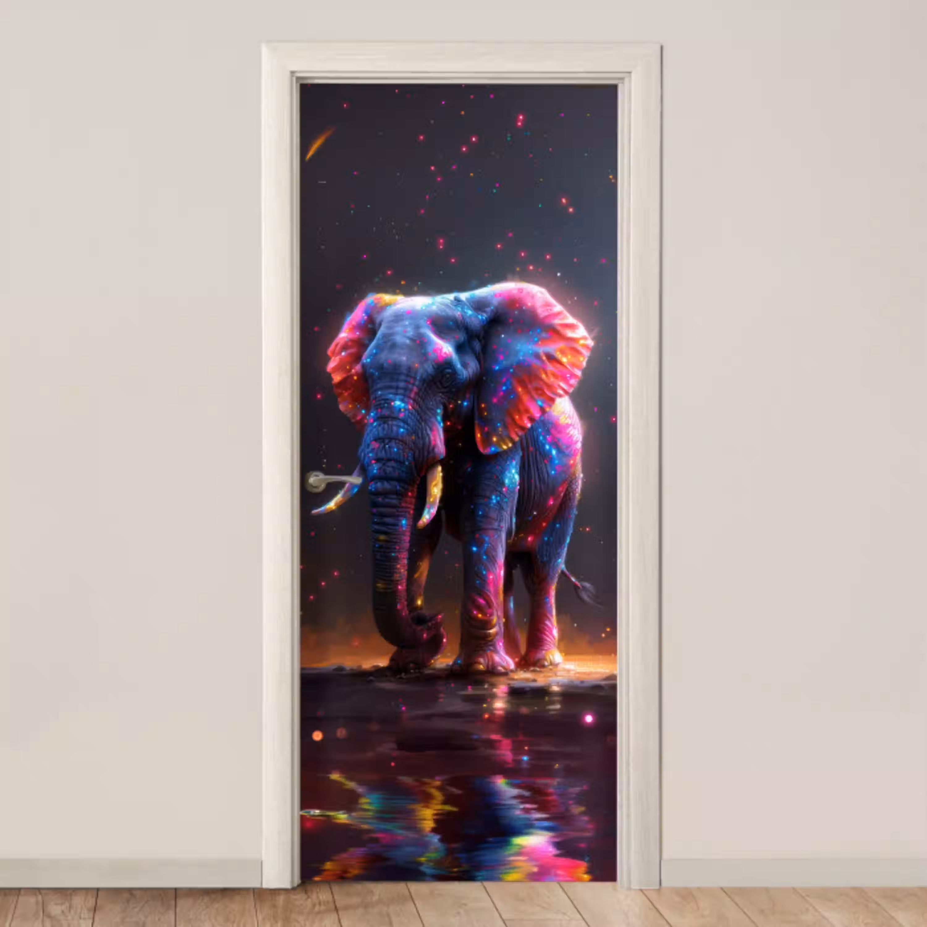 Olifant - Kleuren - Sterren - Dier deurposter klein -3d_beige