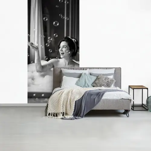 Bad - Bubbels - Zwart - Wit fotobehang vinyl groot -slaapkamer