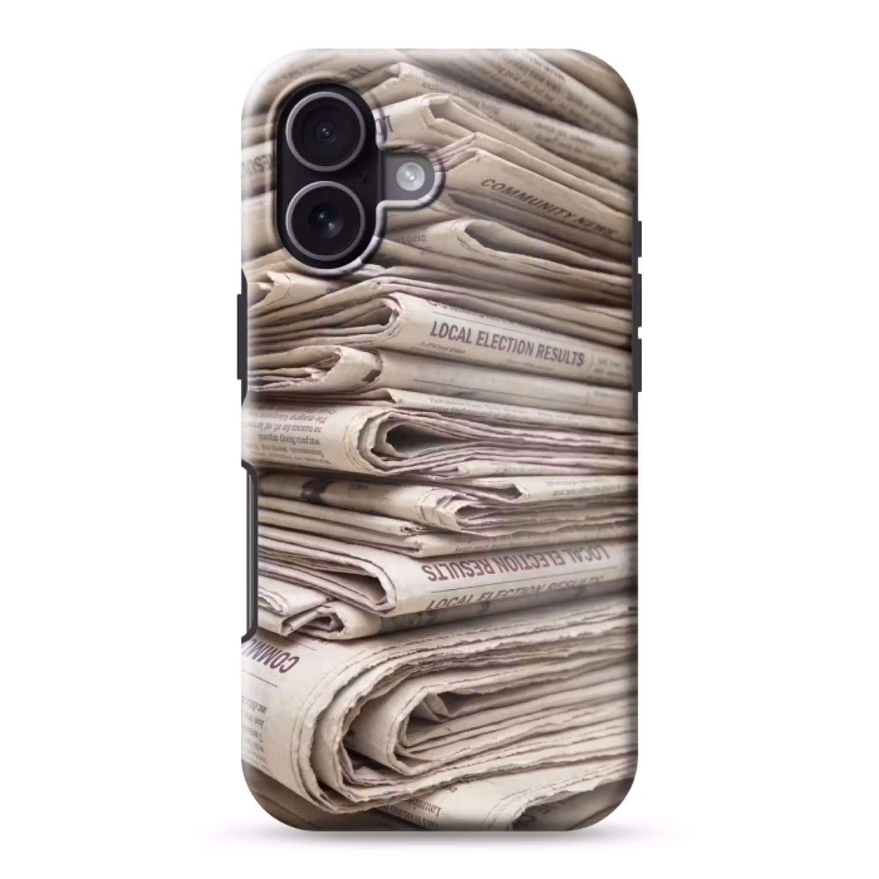 Kranten - Stapel - Nieuws - Vintage - Beige Toughcase MagSafe Apple iPhone 17 klein -3d