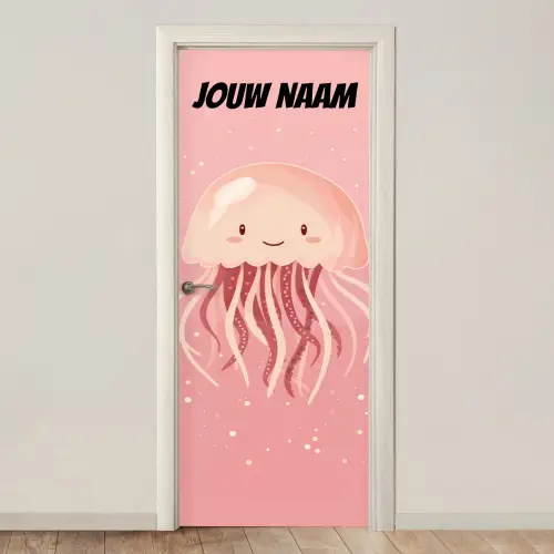 Schattige kwal in roze tinten met de tekst “Deze kamer is van: jouw naam”. deurposter klein -3d_beige