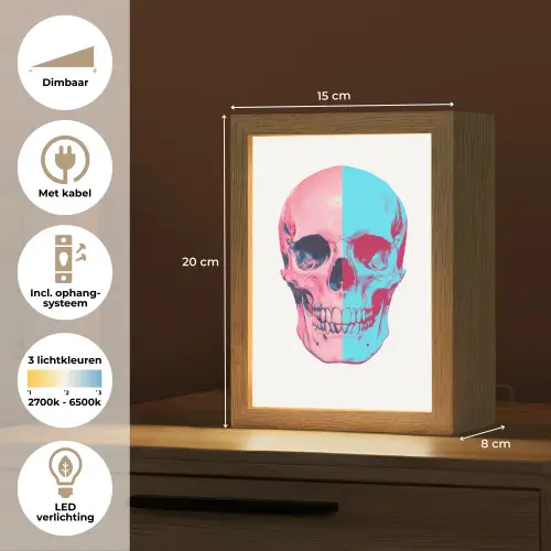 Schedel - Grafisch - Roze - Verdeeld Light Box met kabel (Tafellamp) klein -USP_NL