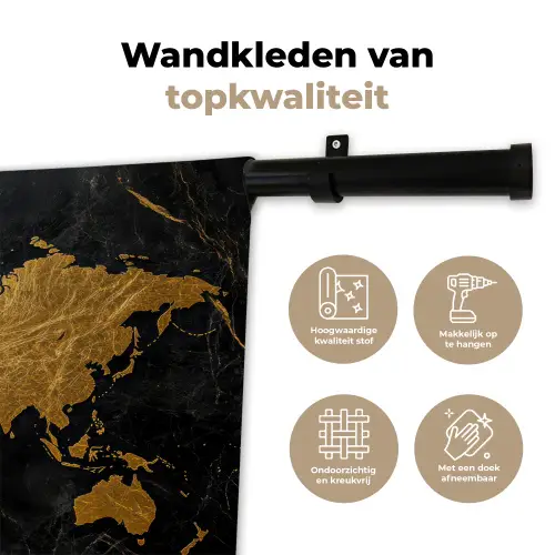 Wereldkaart - Goud - Marmer Wandkleed katoen klein -sfeer2