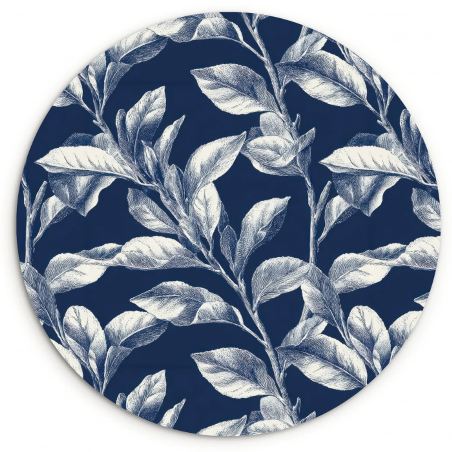 Botanisch - Patroon - Blauw Wandcirkel kunststof plaat 5mm dik klein 188 -3d
