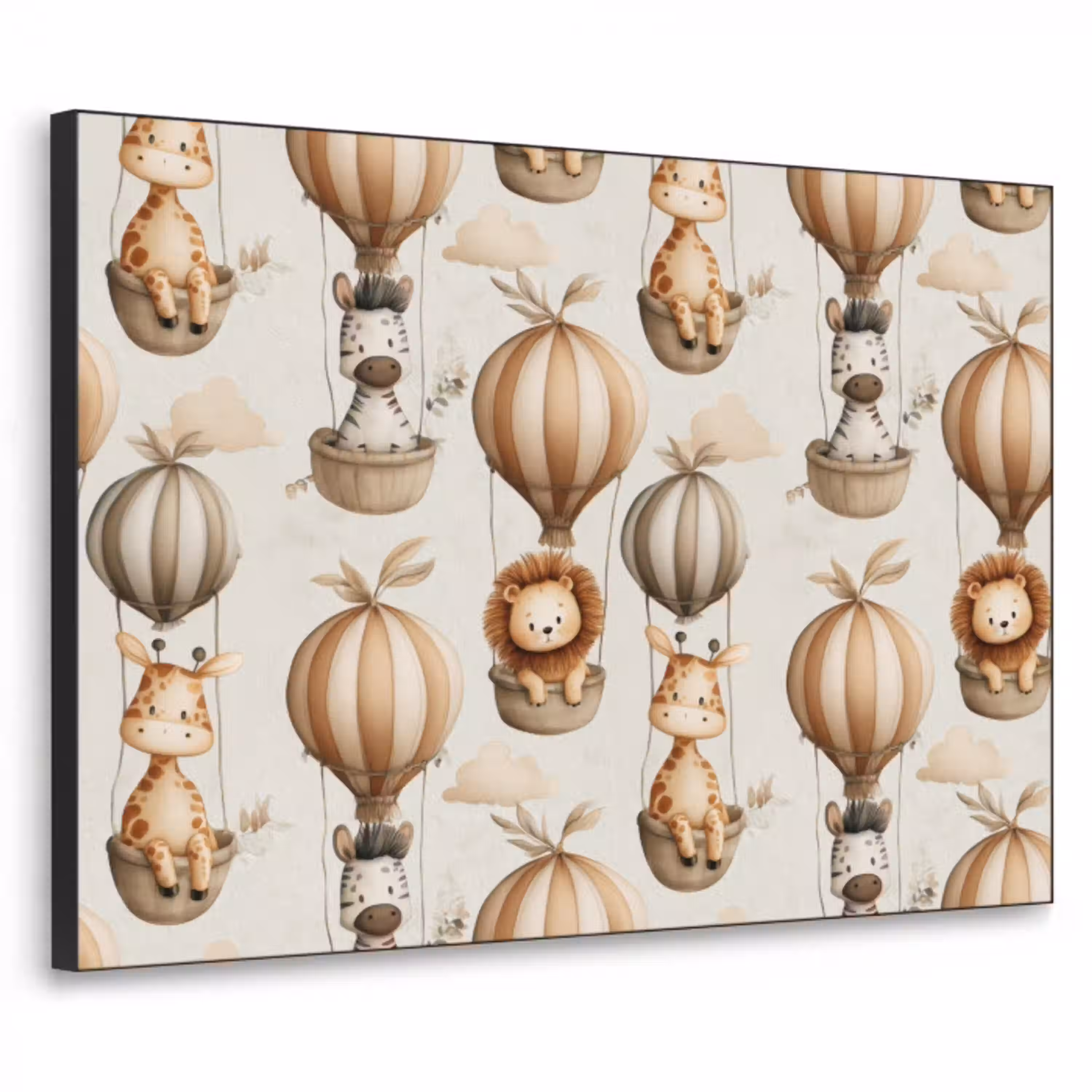 Safari - Luchtballonen - Taupe Textielframe zwart klein 947 -3d