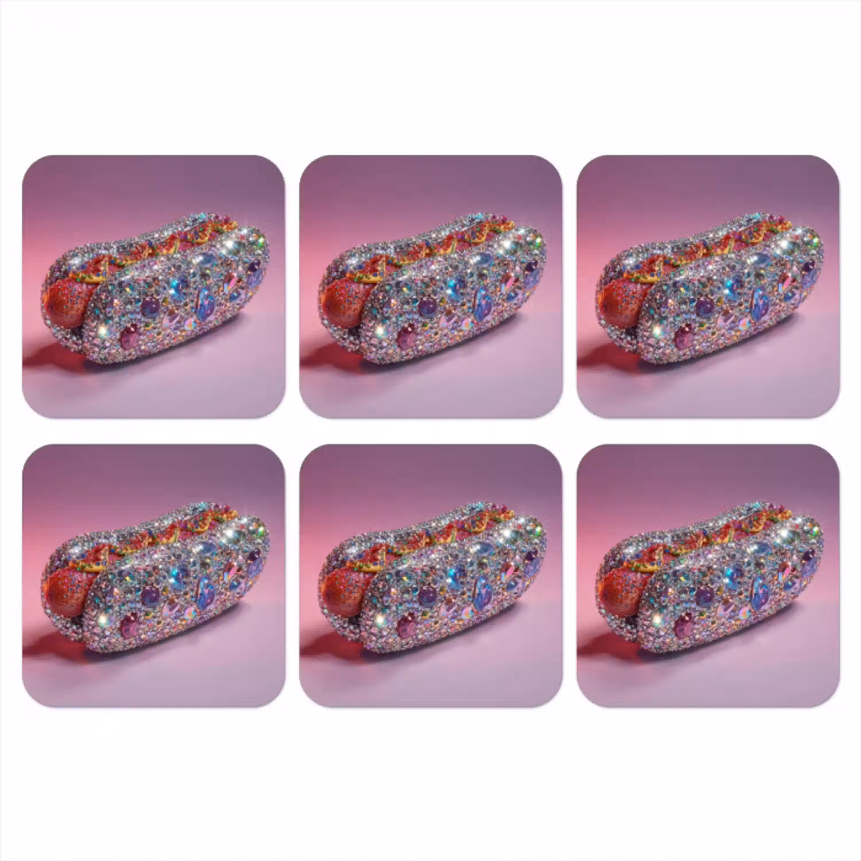 Hotdog - Steentjes - Glitters - Paars onderzetter kurk middel -3d