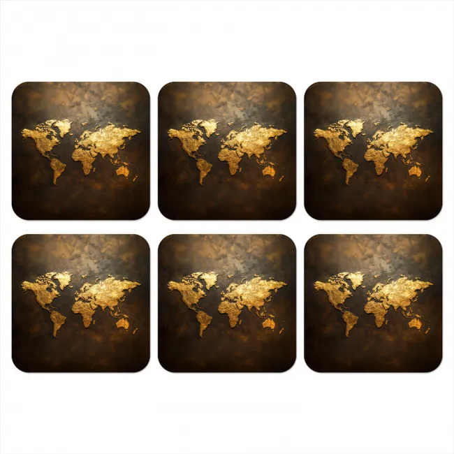 Coaster - World map - Gold - Rust