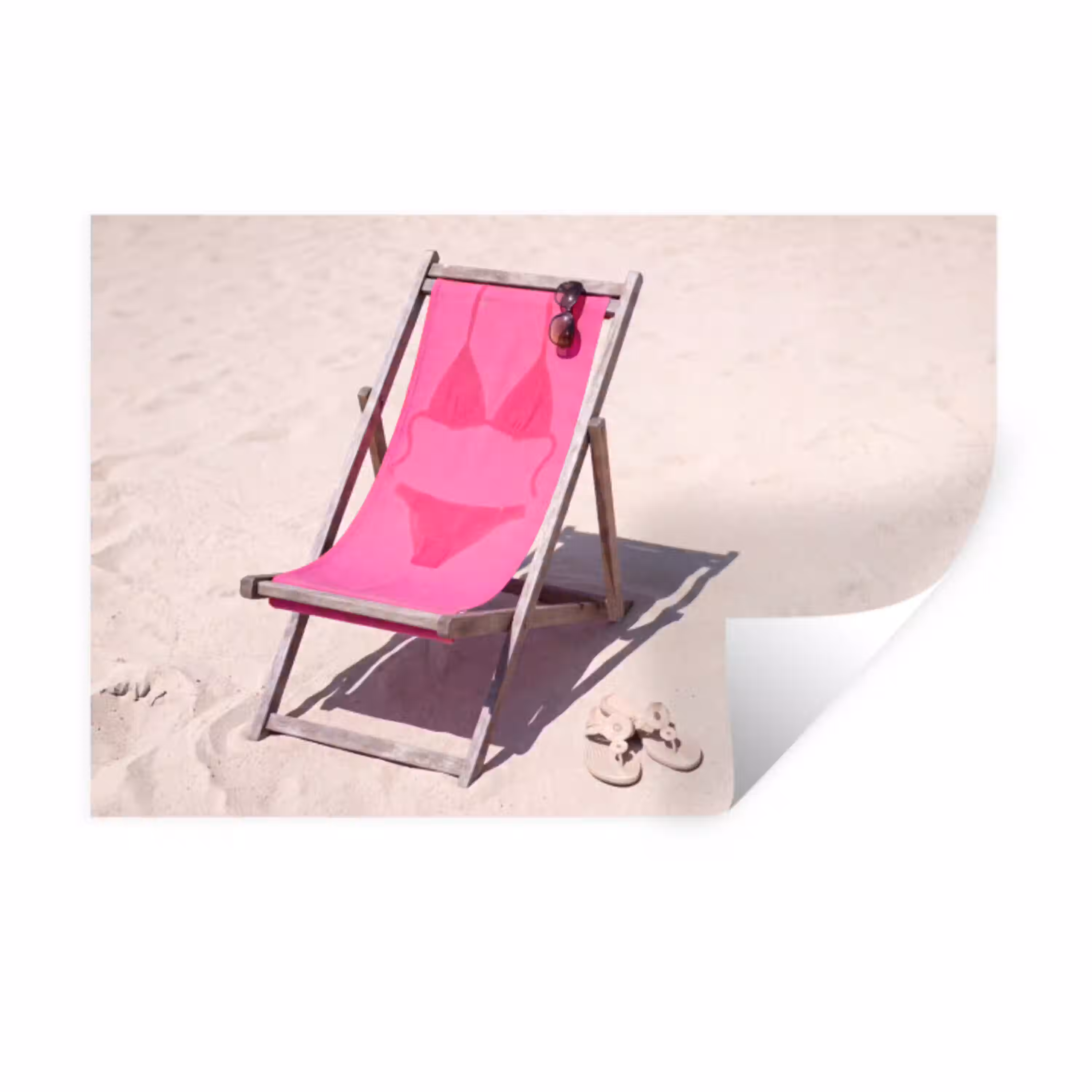 Strand - Ligstoel - Badkleding - Zomer - Roze Muursticker klein -3d