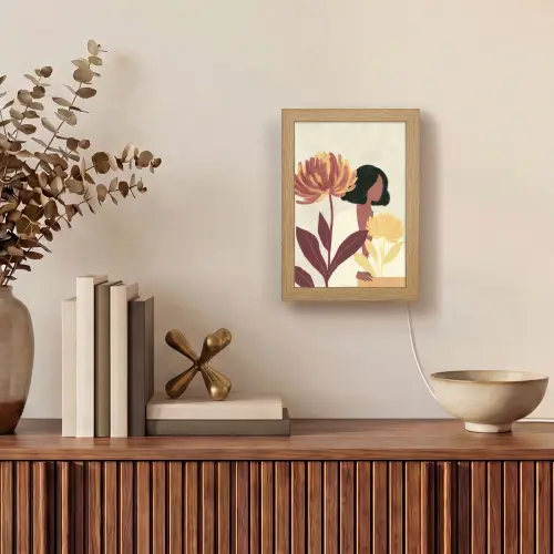 Vrouw - Minimalistisch - Bloem Light Box met kabel (Tafellamp) klein -sfeer2