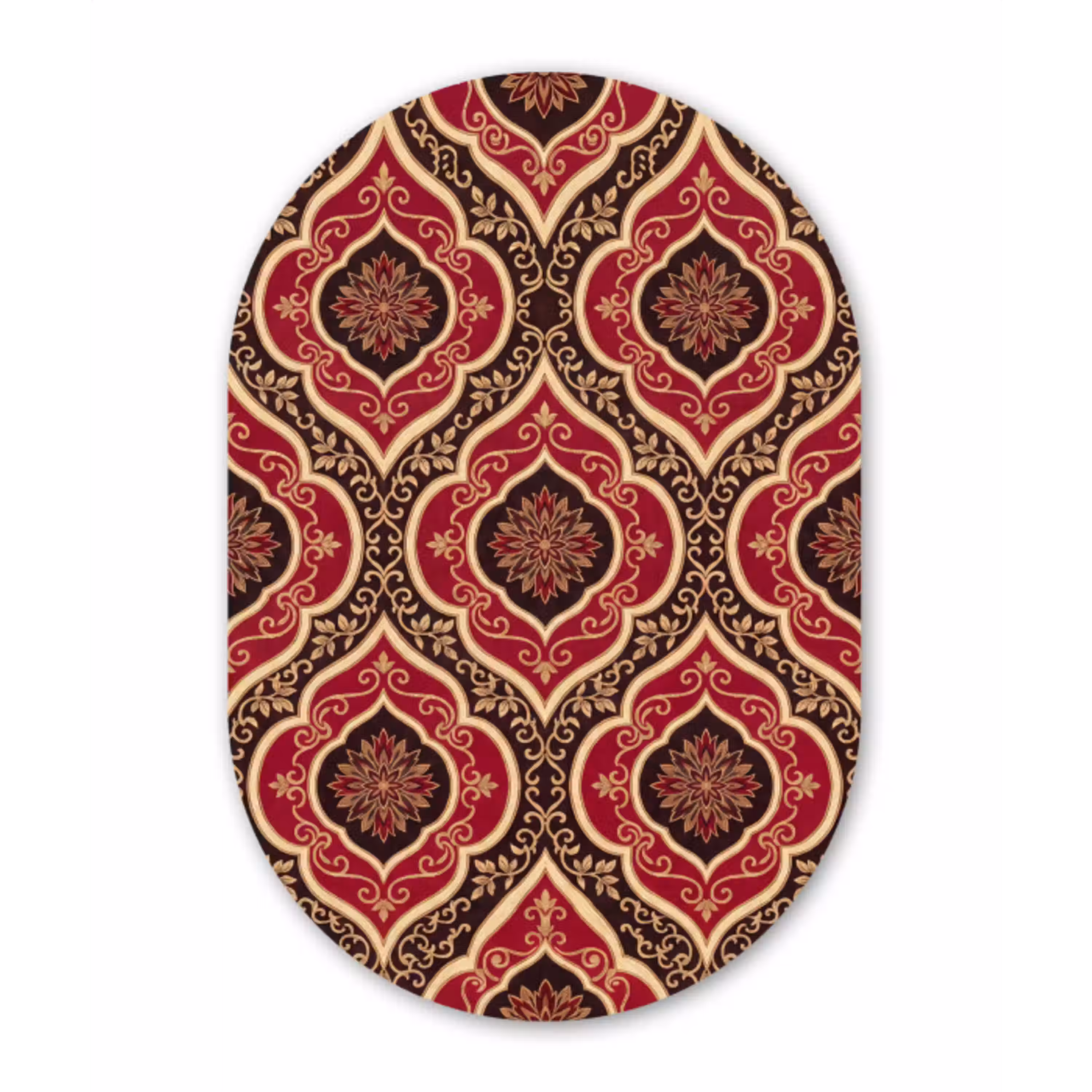 Patroon - Ornament - Barok - Rood - Goud Wandcirkel Ovaal Aluminium middel -3d