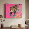 Luipaard - Roze - Oranje - Blauw - Verf Textielframe zwart klein -sfeer3