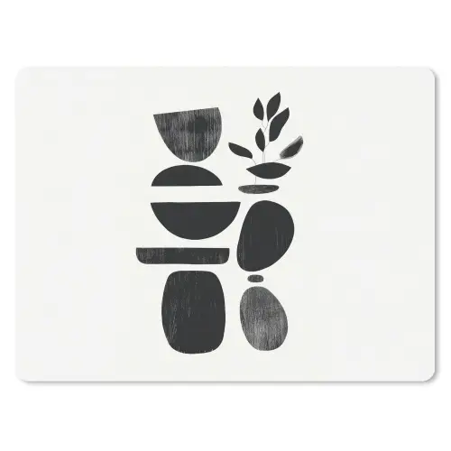 Japandi - Zwart - Abstract muismat rubber klein -3d