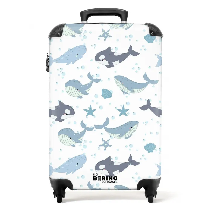 Walvissen patroon met schelpen blauw NBS - Handbagage koffer - Kinderen Unisex middel -productfoto_recht