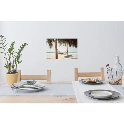 Hangmat - Palmbomen - Strand - Zee Muursticker klein -eettafel