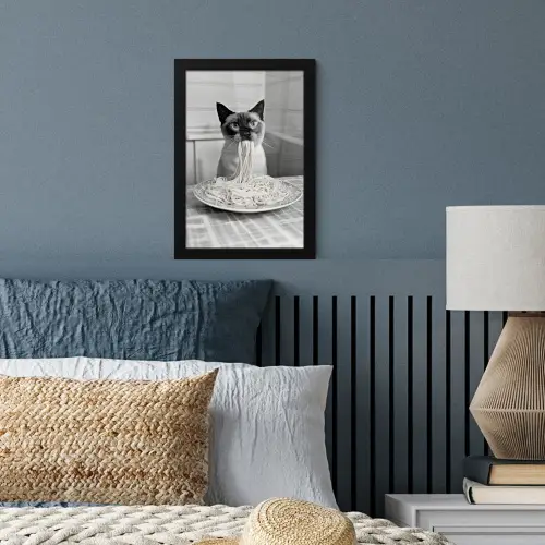 Kat - Siamees - Zwart Wit - Schattig - Dieren fotolijst zwart zonder passe partout klein -sfeer3