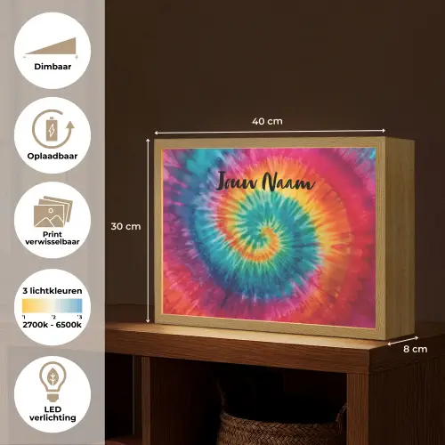 Tie Dye - Regenboogtinten - Klassiek Light Box met batterij (Wandlamp kind) middel -USP_websiteoverzichtNL