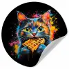 Kat - Graffiti - Kleurrijk - Wafel - Eten Wandcirkel behangsticker klein -3d