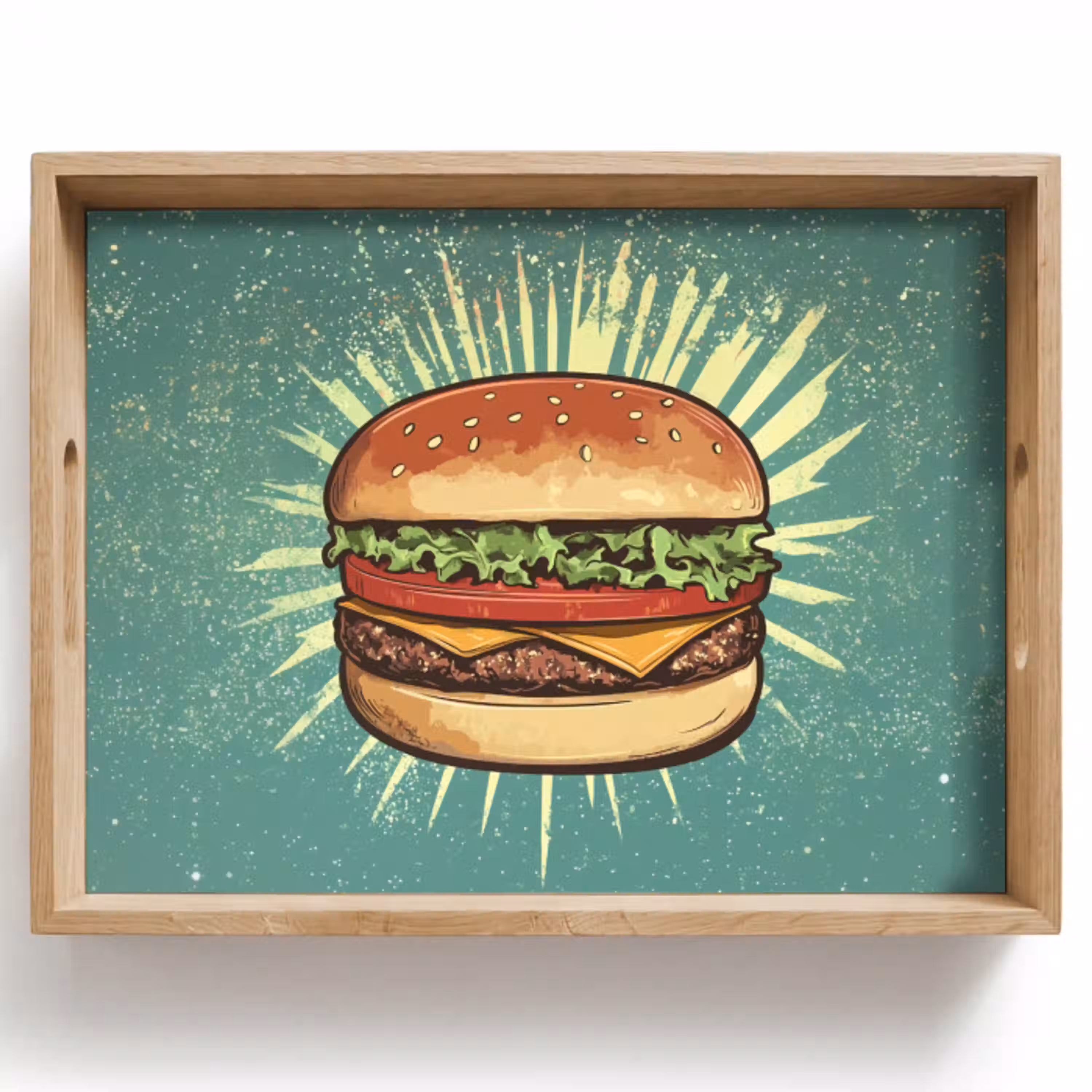 Hamburger - Illustratie - Sla - Kaas Dienblad Rechthoek middel -z3d_shopping
