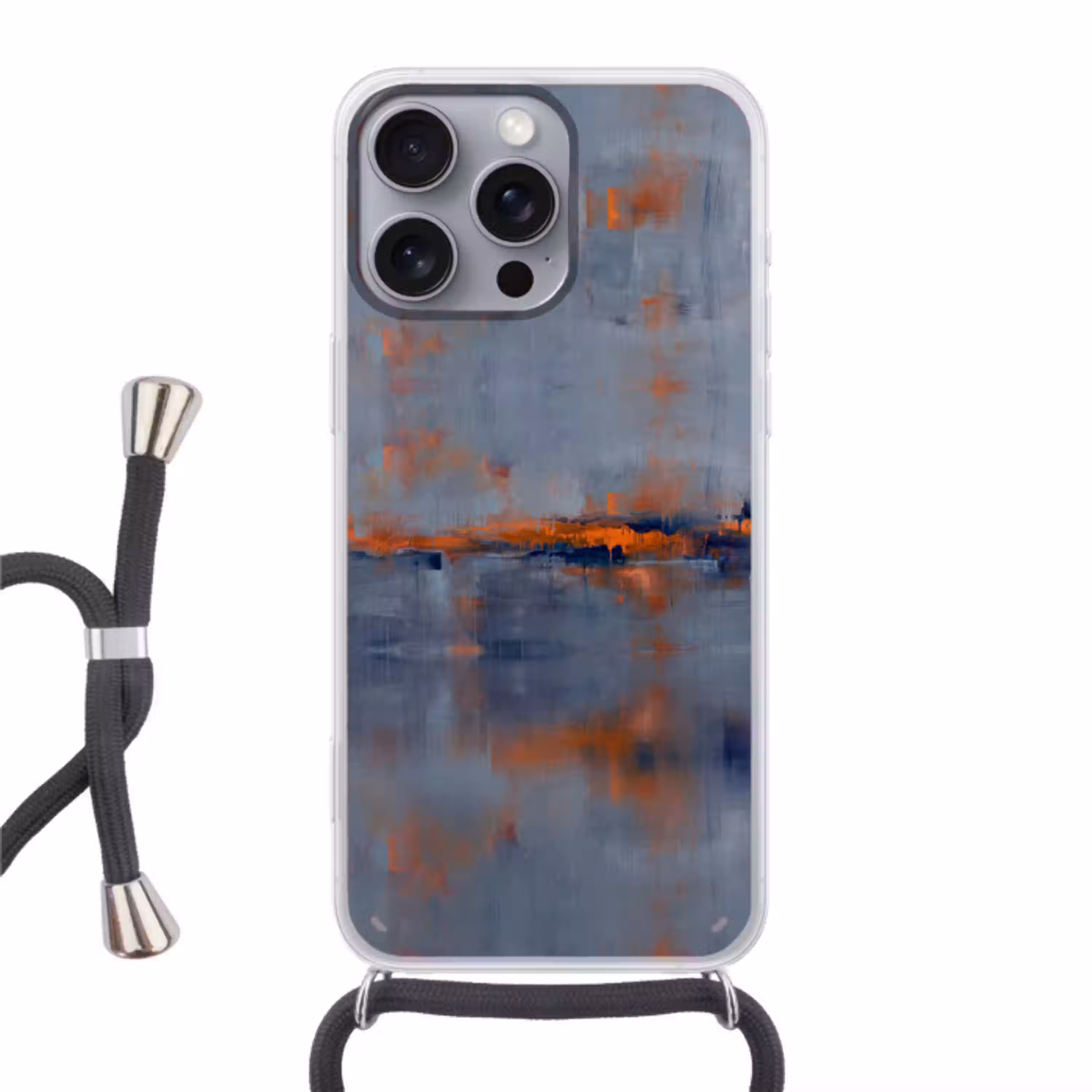 Abstract - Kleuren - Modern - Oranje - Grijs Hoesje iPhone 16 Pro Max met koord klein -3d