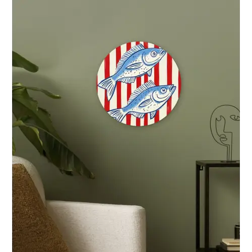 Vissen - Verticale strepen - Blauw - Rood Wandcirkel kunststof plaat 5mm dik klein -sfeer3