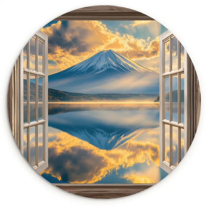 Doorkijk - Landschap - Bergen - Uitzicht - Raam Wandcirkel kunststof plaat 5mm dik klein -3d