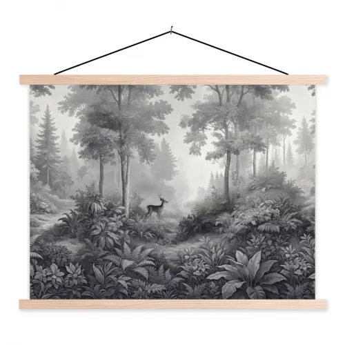 Bos - Hert - Zwart - Wit textielposter latten blank klein -3d
