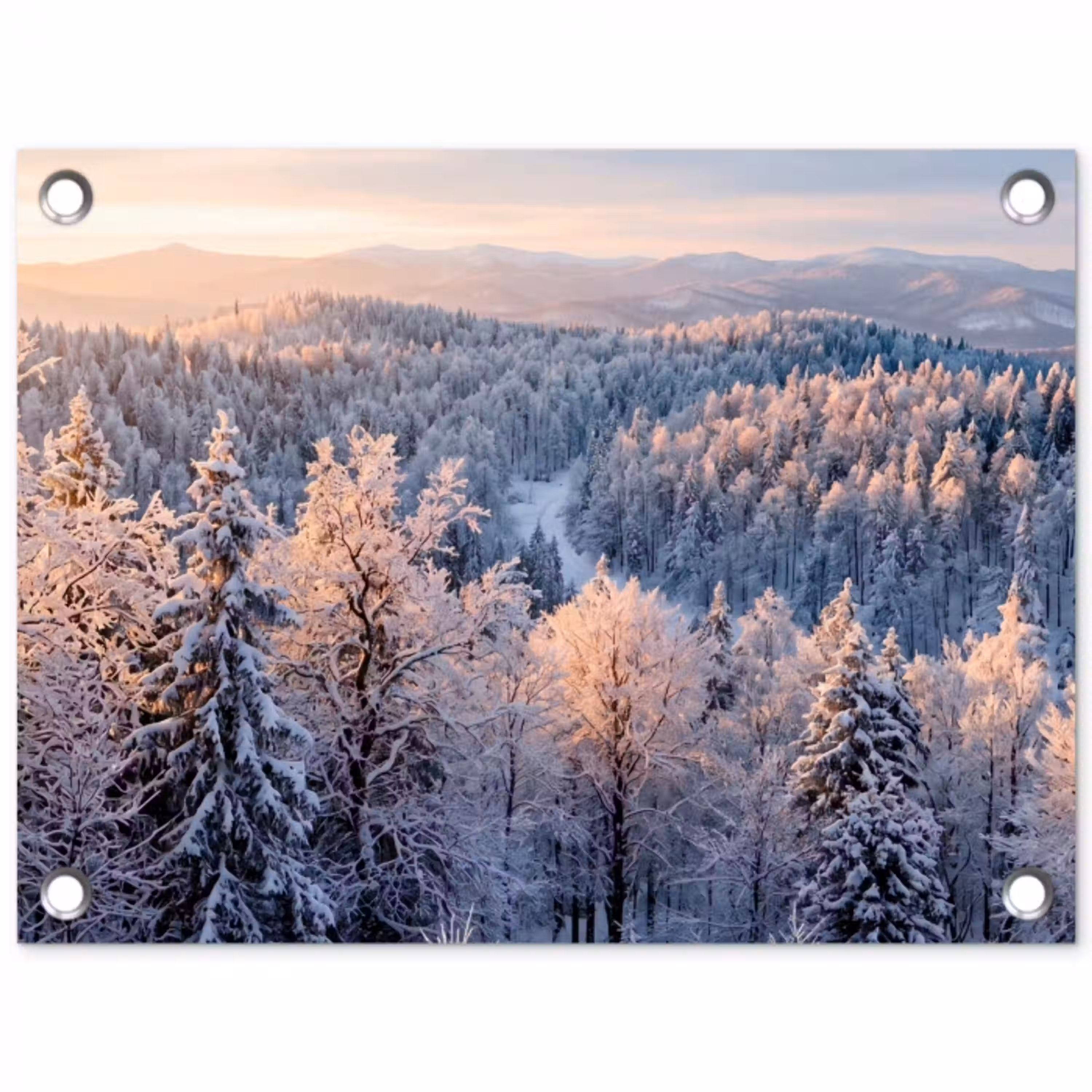 Bos - Bergen - Goud - Winter - Warm tuinposter los doek klein -3d