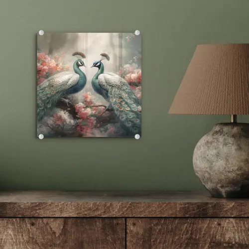 Pauwen - Pauwenveren - Vogels - Bloemen - Natuur plexiglas 5mm klein -sfeer3
