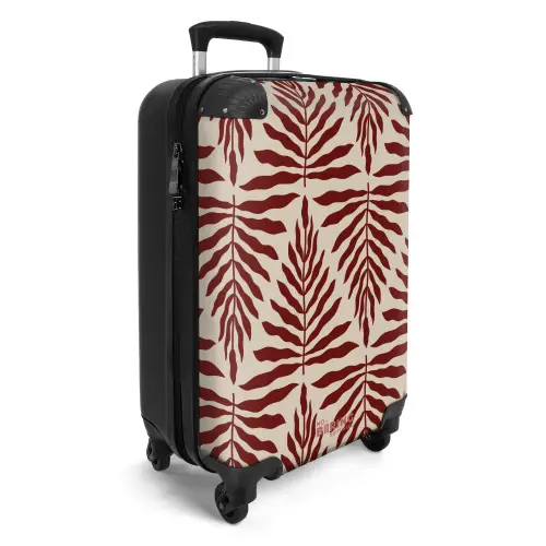 Patroon van bladeren in beige met rood NBS - Handbagage koffer - Unisex middel -productfoto_3d