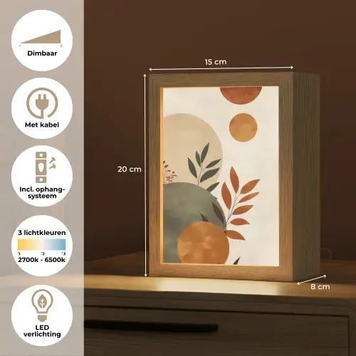Vormen - Rond - Bladeren - Beige Light Box met kabel (Tafellamp) klein -USP_NL