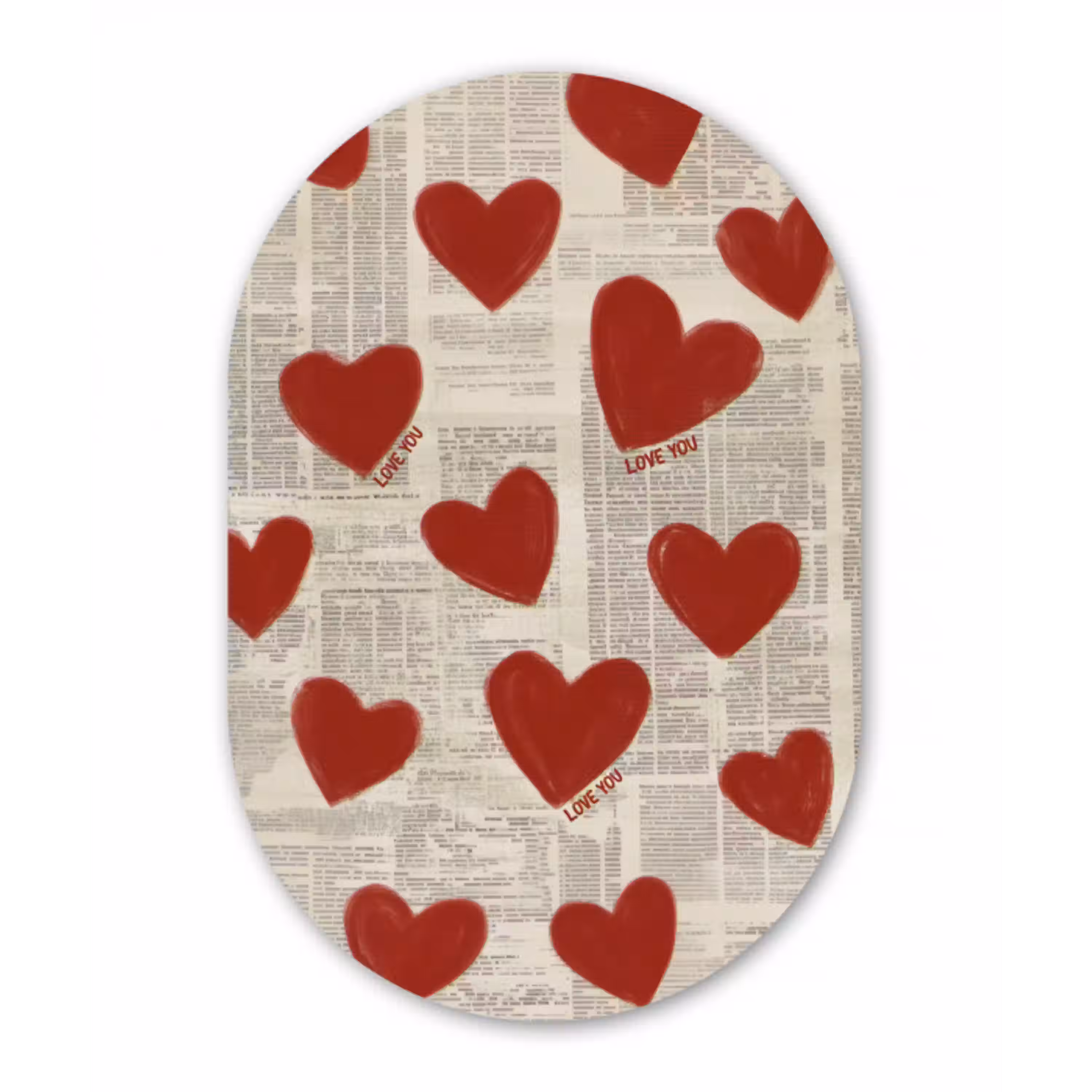 Hartjes - Krant - Loveyou Wandcirkel Ovaal Glas middel -3d