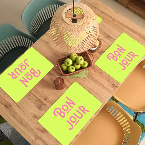 Groen - Roze bonjour - art-deco Placemat vinyl groot -zzsfeer5_Kitchenyeah-website