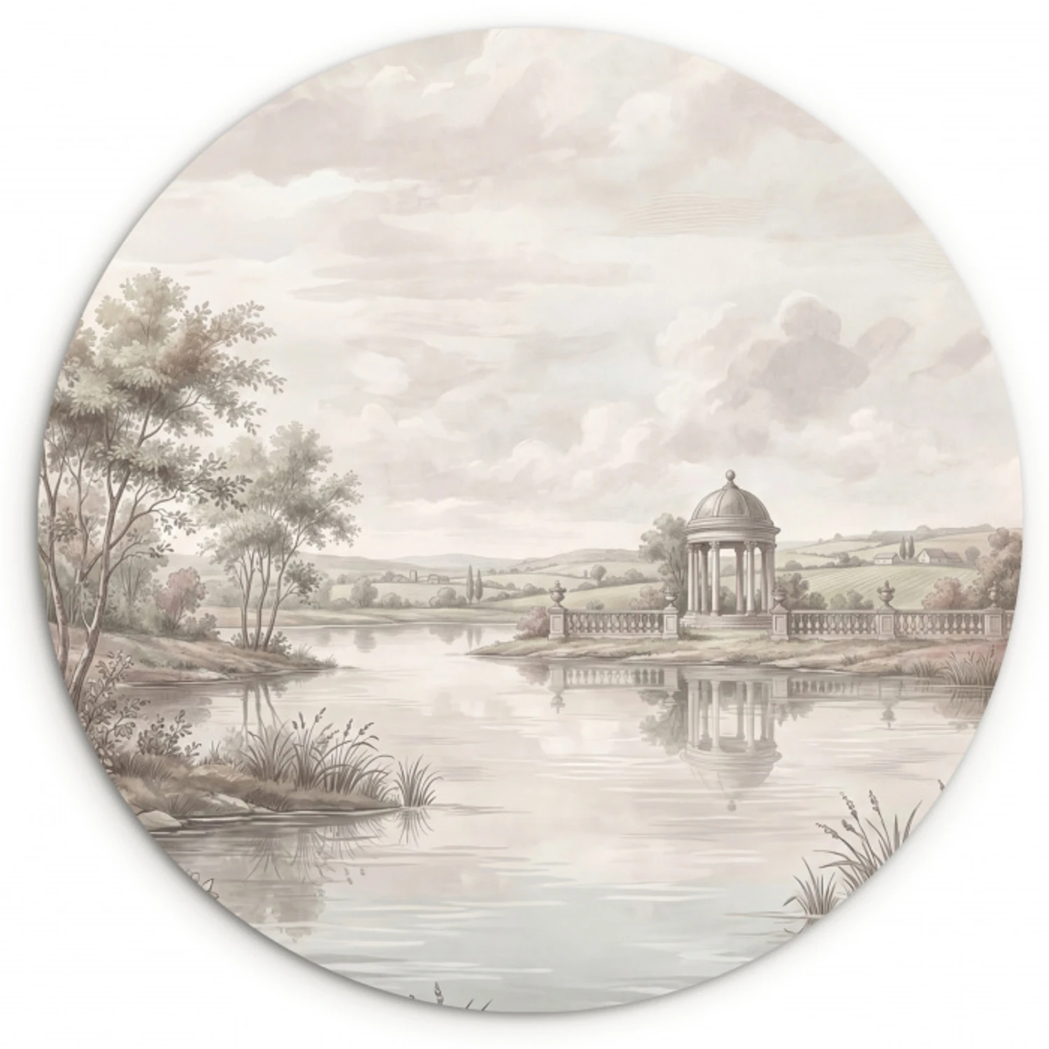 Landschap - Water - Natuur - Sepia Wandcirkel kunststof plaat 5mm dik klein -3d