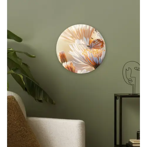 Vlinder - Bloem - Oranje Wandcirkel plexiglas klein -sfeer3