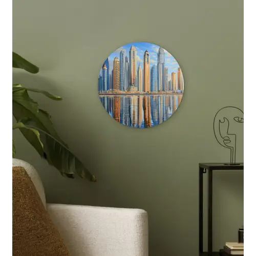 Skyline - Wolkenkrabbers - Water - Blauw Wandcirkel plexiglas klein -sfeer3