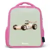 Beige retro raceauto op groen achtergrond Kinderrugzak - Roze middel -3d