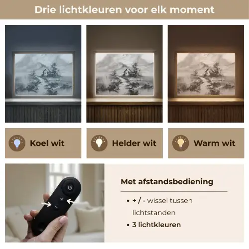 Hut - Grijs - Bergen - Mistig Light Box met batterij (Wandlamp) middel -USP_lichtkleurNL