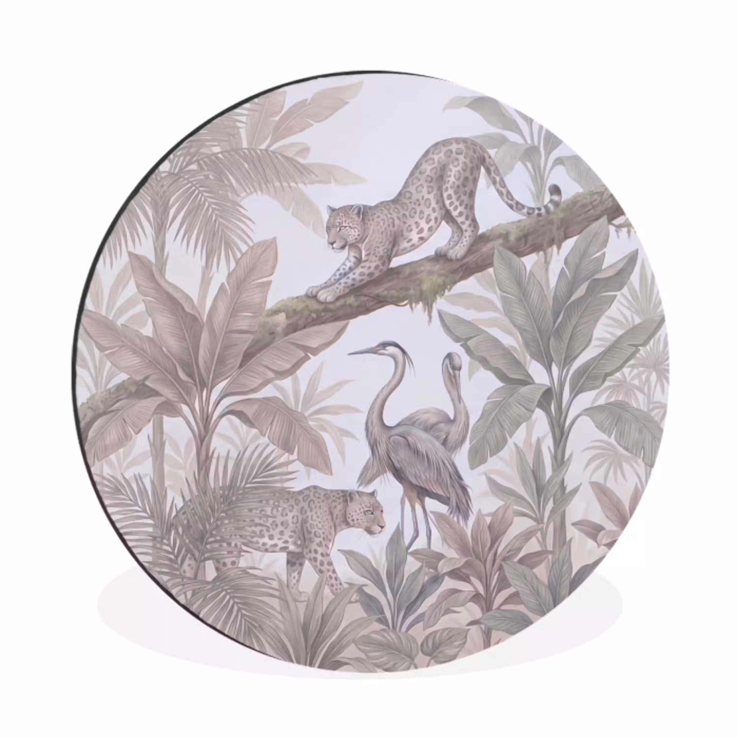 Kat - Vogel - Jungle - Illustratie - Dieren Wandcirkel aluminium klein -3d
