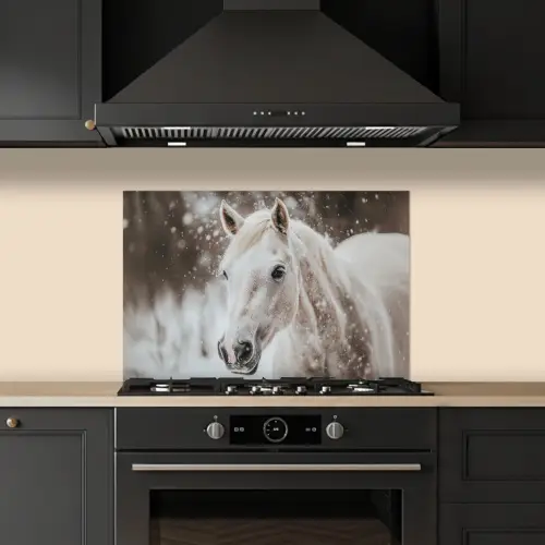 Paard - Wit - Winter - Natuur - Sneeuw - Dieren keuken achterwand spatscherm klein -sfeer1