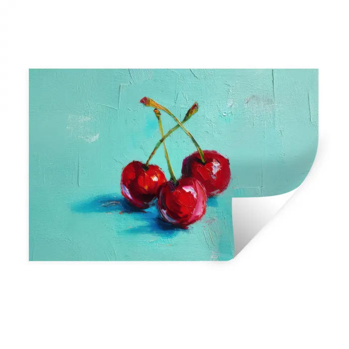 Kersen - Rood - Drie - Geverfd Muursticker klein -3d