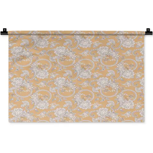 Paisleymotief - Wit - Bloemen - Geel Wandkleed katoen klein 269 -zz3d