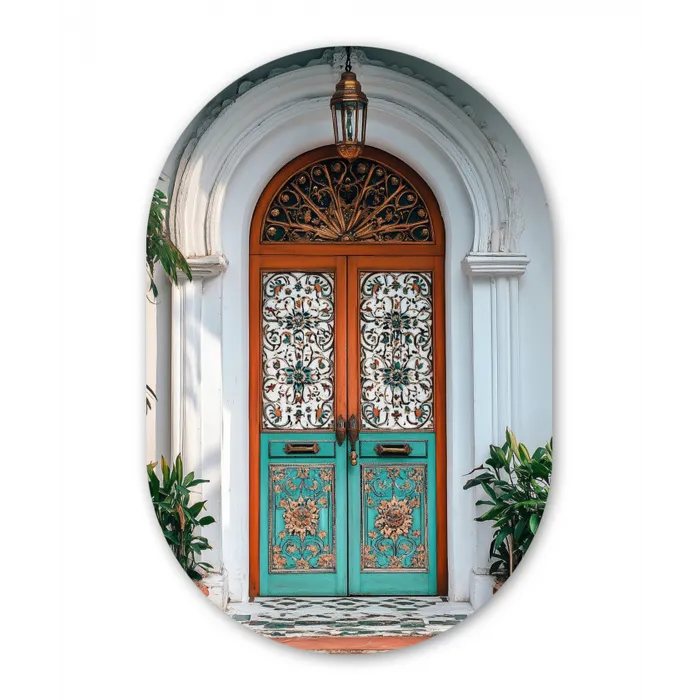 Zuilen - Sierlijke - Deur - Blauw Wandcirkel Ovaal Glas middel -3d