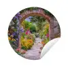 Doorkijk - Bloemen - Pad - Natuur Wandcirkel tuinposter met ringen klein -3d
