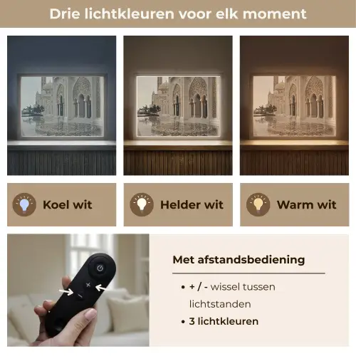 Gouden details - Marmer - Islamitisch Light Box met batterij (Wandlamp) middel -USP_lichtkleurNL